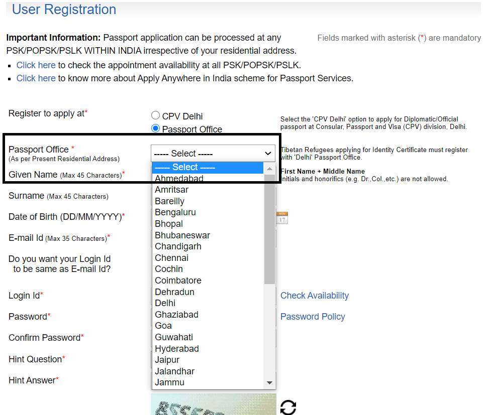 Passport Seva Portal Registration Application Form Slot